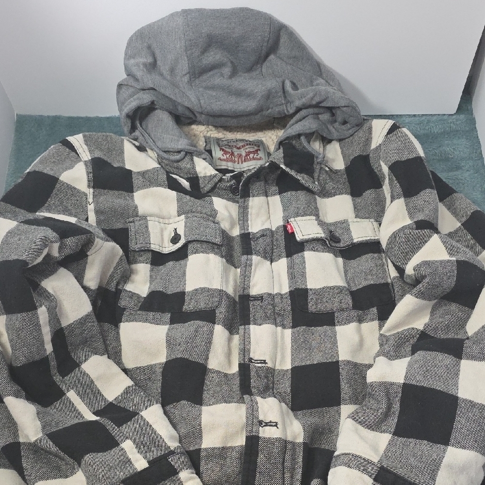 Levi's Mens Plaid Sherpa Lined Hooded Shirt Jacket